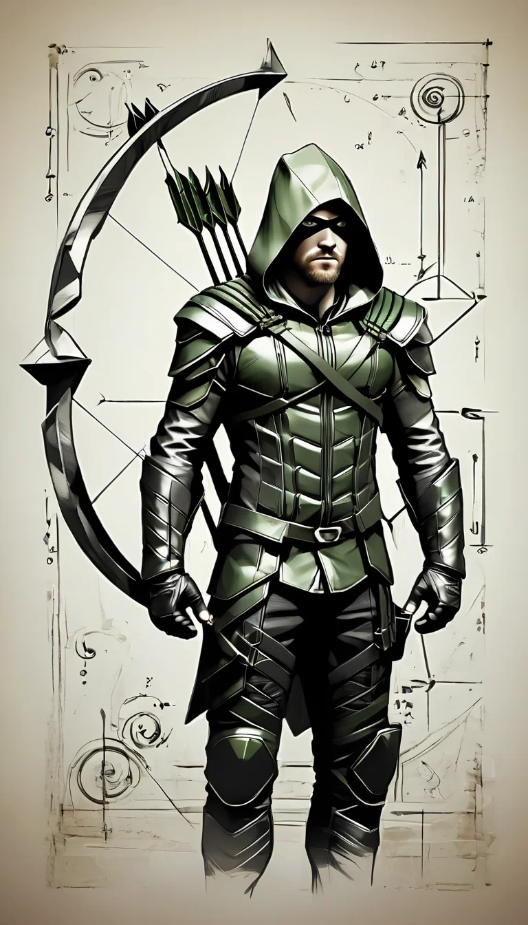 sketch_sheet, a drawing of a Green Arrow, ((black and white:1.5)), (paper background:1.5) golden ratio, detailed, sharp focus, intricate, still, dynamic, full color, attractive, cinematic, highly saturated colors, surreal, open intriguing, very inspirational, glowing, magical, thought fascinating, creative, positive, unique <lora:sketches-sdxl:1>