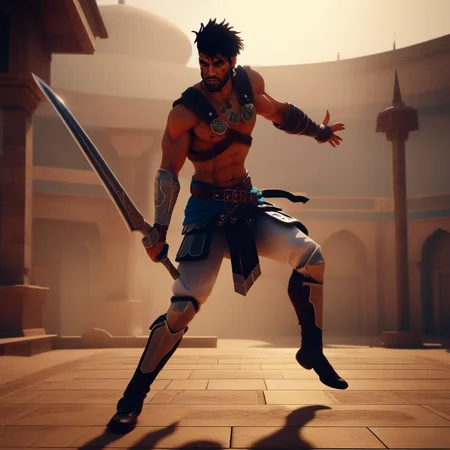 cinematic realistic photo a warrior, persian temple background, powerfull, fog, dust, mystical <lora:Prince1024:0.8> . 35mm photograph, film, bokeh, professional, 4k, highly detailed