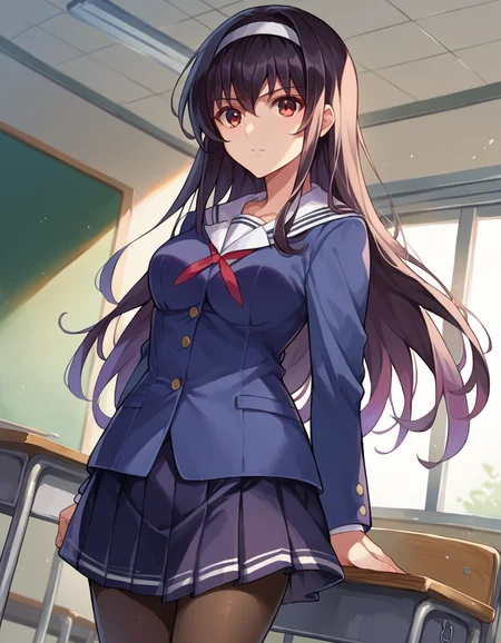 score_9, score_8_up, score_7_up, source_anime,
utahakasumigaoka, <lora:utaha-kasumigaoka-ponyxl-lora-nochekaiser:1>
utaha kasumigaoka, black hair, hairband, long hair, red eyes,
long sleeves, school uniform, skirt, pantyhose,
indoors, classroom,
looking at viewer, dutch angle, cowboy shot,