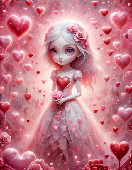 greeting card style captures valentines essence, hyper detailed whimsical valentine ral-vltne, kawaii,white . pink, redglitter pastel watercolor, in the style of Gorjuss, Joan Walsh Anglund,soft-focus and diffused lighting akin to Paolo Roversi, imbued with Tim Burton's macabre touch, Kris Kuksi-like intricate background detail, digital painting, ultra-detailed, cinematic, made of ral-vltne <lora:ral-vltne-sdxl:1>