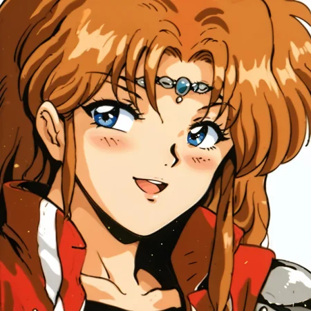 Score_9, score_8_up, score_7_up, score_6_up, facing viewer, source_cartoon, source_anime, rating_safe, side view, profile
1girl, alys brangwin, long hair, brown hair, blue eyes, circlet, illustration, armor, red jacket, collarbone, open mouth, narrowed eyes, blush, shy, smile, looking to the side 
<lora:VGC_PS4_Alys_Brangwin-000007:1> 1990s (style), retro artstyle <lora:90s_pony:0.4>
