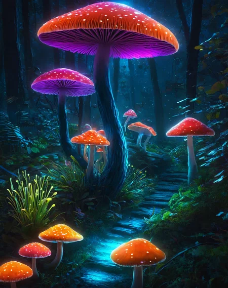 colored ink sketch, nsfw, pastel colors,, mesmer, bioluminescent BREAK bioluminescence forest at night, floating particles of light, colorful mushrooms and vegetation, (masterpiece), best quality, highres, 4k, 8k, amazing quality, amazing shading, soft lighting, intricate detail, extremely detailed, chromatic aberration, colorful, bright colors,, merida from brave