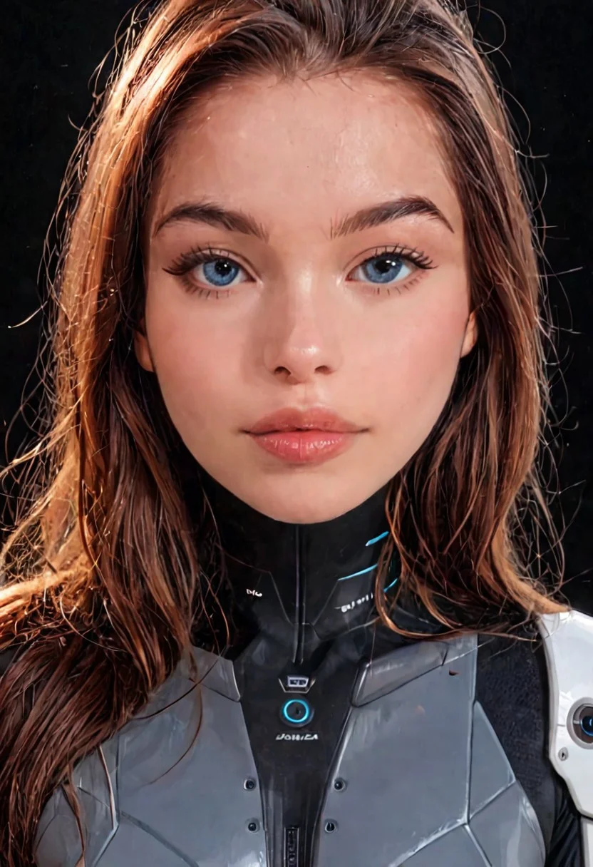 score_9, Raw Photo, (looking over shoulder portrait:1.3), 4ng3l face, blue eyes glancing back, brown hair swept to one side:1.1, elegant neck turn, high cheekbones, soft lips in partial profile:1.2, no smile:1.4, mysterious expression, flawless skin:1.2, perfect face symmetry:1.2, ultra sharp facial details:1.4, tech suit shoulder detail, rim lighting:1.3, cinematic color grading, sharp details:1.4, realistic skin texture:1.4, super detailed, photo realistic, masterpiece