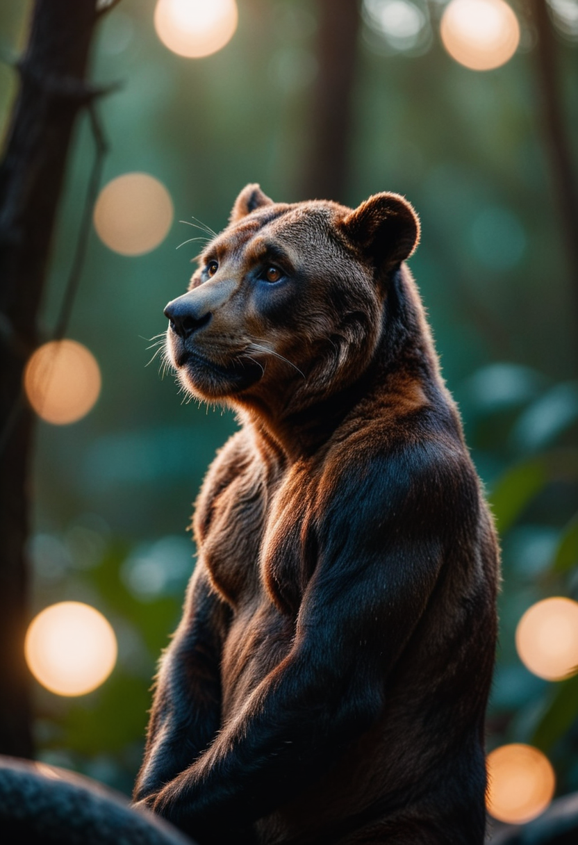 photograph, Irresistible Baloo from The Jungle Book, Acting in a TV show, Bokeh, Sad, Analytical Art, back-light, film grain, Hasselblad, telephoto lens, Vibrant Color <lora:RMSDXL_Enhance:2> <lora:RMSDXL_Darkness_Cinema:2>