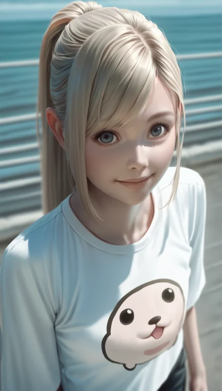 score_9,score_8_up,score_7_up,
<lora:Leanne:0.9>,
highres,photorealism,
1girl,solo,blonde hair,long hair,bangs,ponytail,
blue eyes,looking at viewer,smile,
white long sleeve shirt,animal print,black cropped pants,
upper body, from above,
outdoors,sky,airscape,