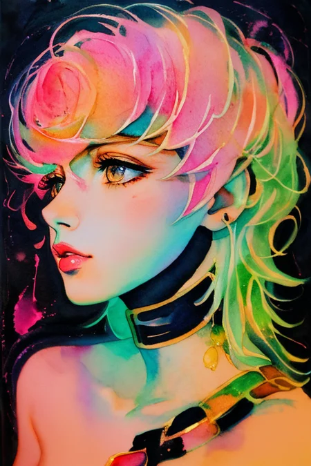 (8k, best quality, masterpiece:1.2),(best quality:1.0), (ultra highres:1.0), watercolor, trishuna, by agnes cecile, half body portrait, extremely luminous bright design, pastel colors, (ink:1.3), autumn lights