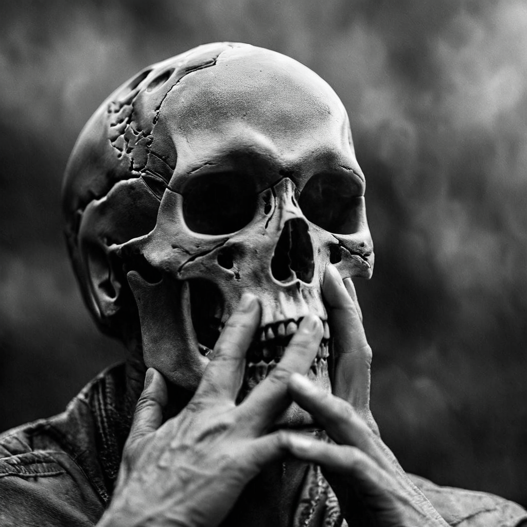 cinematic film still of  <lora:skin texture style v4:0.9> very detailed skin pore
A cinematic skin texture style still image of a man with a skull face and hands on his face, detailed wrinkles, skin tags, perfect skin tone color, stretch marks, hyperrealism, realism, unrealengine, realistic, detailed skin pore, film still, still photography style, sharp style, detailed style, perfect style, perfection style, Kodak film skin color tone style, fujifilm skin tone color style, professional photography style, skin textured, skin texture style, perfect face, perfect mouth, perfect nose, perfect lips, perfect eyes, perfect ears, perfect skin, perfect skin pores, perfect body, perfect hair, very detailed skin pores, perfect skin texture style, solo, 1boy, monochrome, greyscale, no humans, black background, skull, monster, skeleton, alien, simple background, horror (theme), upper body, helmet, 1other, shallow depth of field, vignette, highly detailed, high budget, bokeh, cinemascope, moody, epic, gorgeous, film grain, grainy
