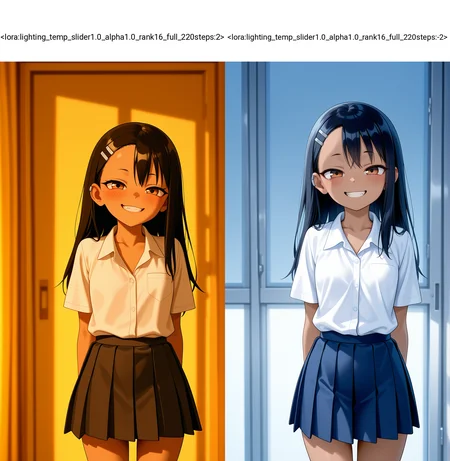 anime,<lora:StS_IllustXL_Breast_Size_Slider_v1.0:-0>,<lora:Nipple Size Slider_ILXL:-1>,<lora:SkindentationSlider:1>,<lora:StS_Age_Slider_Illustrious_v1:-0>,<lora:lighting_temp_slider1.0_alpha1.0_rank16_full_220steps:2>,nagatoro hayase,white shirt,dimly lit,cowboy shot,straight-on,school uniform,mesugaki,