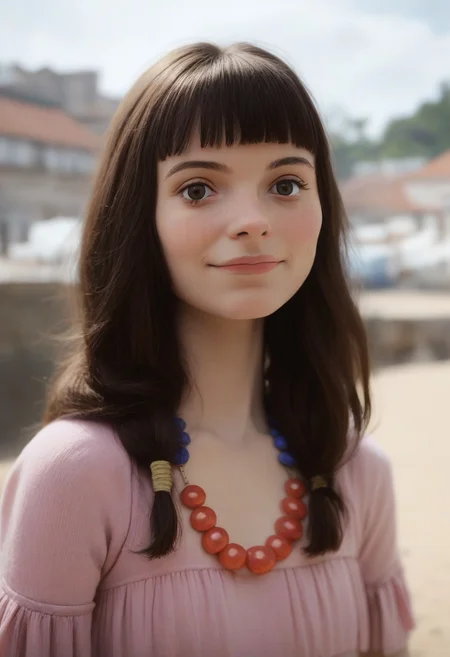 score_9, score_8_up, score_7_up, masterpiece 
BREAK 
1girl, (ctiansay0:1.2), pink dress, necklace, fringe 
BREAK 
looking at viewer, blurred background, Manic Pixie, Pretty Face, seductive, (cute smile:0.6), FOV medium shot