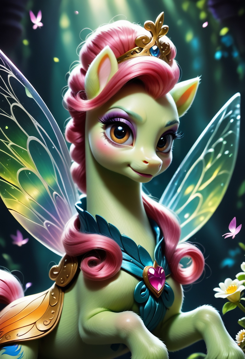 score_9, score_8_up, score_7_up, score_6_up, score_5_up, score_4_up, high quality portrait of a pony, furry, extremely detailed, fairy pony princess, beautiful background,  realistic