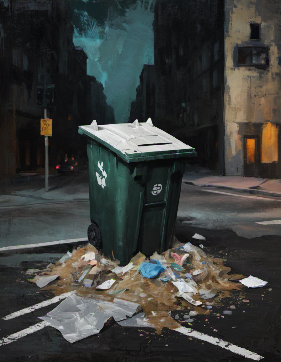 surreal painting of a piece of trash on a city street, dark theme, abstract painting background,  <lora:DiscoDeliriumXL-v1.2:1>