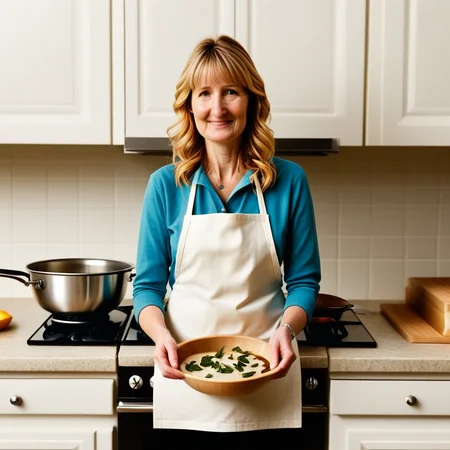 staci cooking dinner at home in aher kitchen