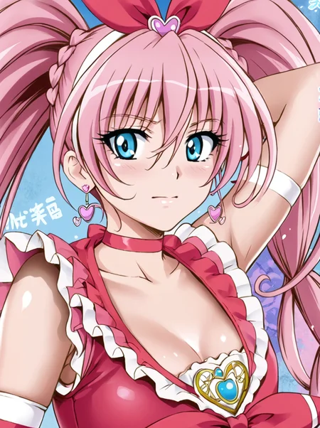 detailed background, shiny skin, posing, rating safe, 
<lora:cyclone.pony:1>,
curemelody,  
upper body,