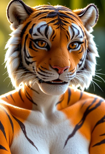 anthro tiger, beautiful, detail vibrant orange tiger skin, girl, closeup
8k detail