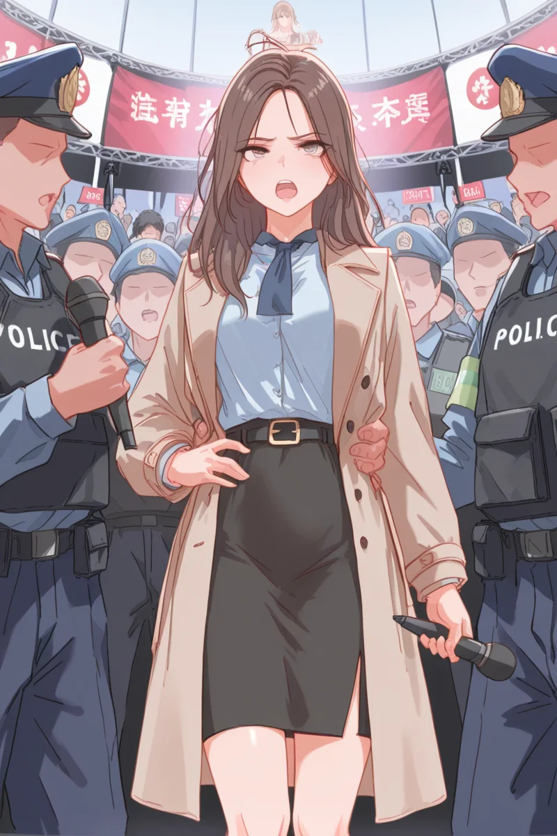 masterpiece, best quality, amazing quality,
<lora:Nutzlos_IL:1> nutzlos, hat, multiple boys, crowd, shirt, holding, people, microphone, hand on waist, coat, brown hair, belt, faceless, skirt, police, long hair, open mouth, 6+boys
