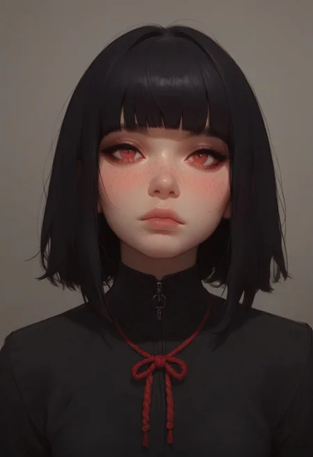 score_9, score_8_up, score_7_up, score_6_up, score_5_up, score_4_up, (1girl, 18 years old, sexy small breasts, skinny, sexy young face, red eyes, black hair, bob haircut, fringe, pookies, freckles, ,) close up, extremely detailed face, slutty, shy, (pookies:1.2), upper body