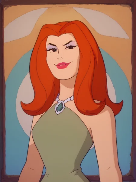 easynegative, zPDXL ,1girl, solo, cowboy shot, looking at the viewer, flirty, smug
<lora:Sheera_Mightor_Pony:1> sheera, red hair, long hair, lipstick, makeup, black eyes, dress, necklace
<lora:Artist_Style_-_Melkor_Mancin_Romulo_Mancin_Style_PDXL:.55> <lora:Scooby-Doo_1999_style:.65> <lora:PerfectEyesXL:1> perfecteyesâââ