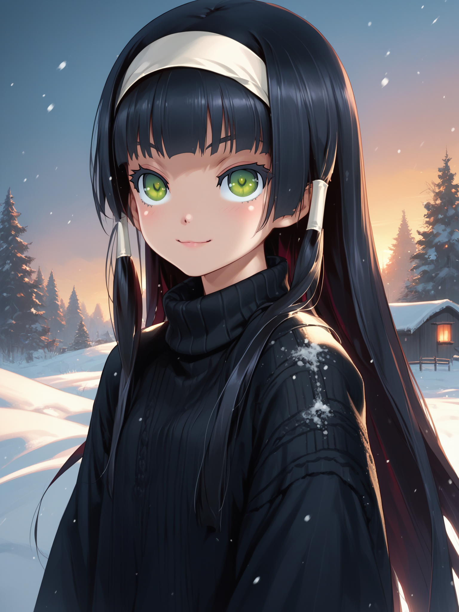 (cowboy shot, solo focus:1.2) <lora:happy_tentacle-renge-v0.2-000016:0.95>, ht_renge, hair tubes, white hairband, (petite:1.2), <lora:Shed_The_Skin's StS_age_slider_v1_initial_release:-1> ( (frills :1.1) :1.1) ( , (evil eyes :1.2) , ( :1.2) , smile , looking up :1.2) , outdoors, vegetation, ( :1.1), winter, snow , (dawn :0.6), , (:0.5), , (science fiction :0.9), sleeveless shirt, (turtleneck sweater:1.2) (( from side :1) :0.8) score_9, score_8_up, score_7_up, score_6_up, score_5_up, score_4_up, ( :1) <lora:LUUNA's Lunas-NijiJourney-SDXL-B2:0.35>, nijijourney <lora:prgfrg23's Counterfeit-V3.0 Style SDXL_LoRA_Pony Diffusion V6 XL:0.5> <lora:mfcg's mfcgXL:0.12> <lora:reweik's gyokai(himehajime)_PonyXL_style_v01:0.14> (black hair:0.4)