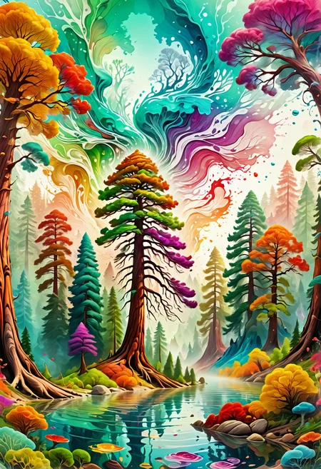 nature art ,  Hazy conditions, Lowbrow Art, arcadian, organic, epic composition, highly color focused, highly decorated, cinematic atmosphere, background inspired, vivid colors, highly intricate, Jed-Splash, colourful, <lora:ColourfulStyle:0.7>