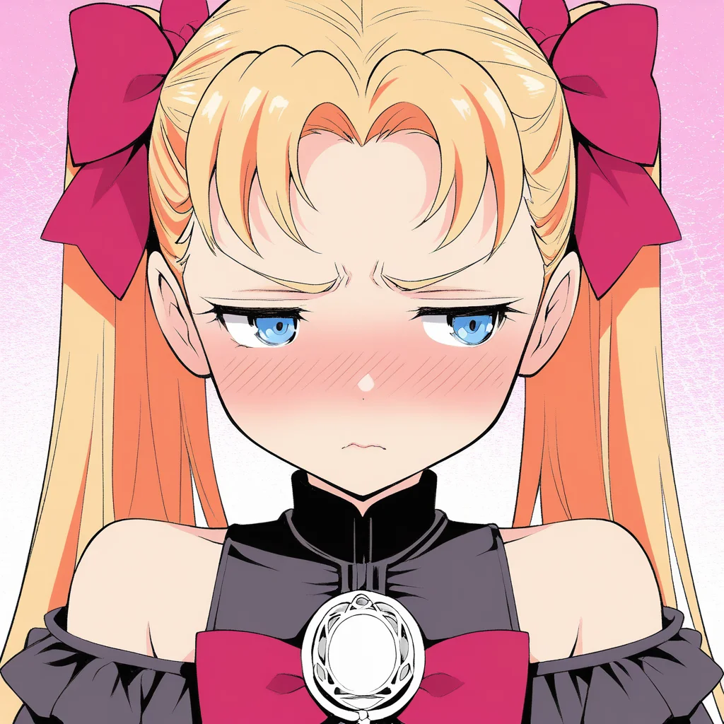 <lora:IL_Johnny_ko_Ingrid0 (1):0.8>,Johnny_ko,j_Ingrid,blue eyes,long hair,blonde hair,red hair bow,twintails,off-shoulder gothic dress,looking away,jitome,displeased,blush,embarrassed,close-up of face,, masterpiece, highres, absurdres, detailed background, newest, best quality, good quality, amazing quality, great quality, very aesthetic