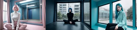 (otherworldly), highly insanely detailed, masterpiece, top quality, best quality, highres, 4k, 8k, RAW photo, (very aesthetic, beautiful and aesthetic),
1girl, asian female, facing viewer, turtleneck, pants,
<lora:MM5-v1:0.3>, blue wall, window, sitting, Magic Mirror Car, MM5, indoors,
1girl, solo,
(__lazy-wildcards/char/haircolor__),âââ