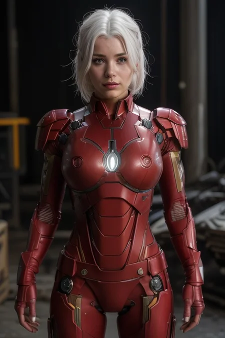 (((Suit design generate))), (masterpiece:1.2), (best quality:1.2), cinematic lighting, full hot body model, (((big nipples))), (iron heart suit), (iron man helmet), (blue metal suit), (red lace lingerie), pretty face, best quality, 8k resolution, belly muscle, big boobs, open chest, chest electric arc furnace, fire, skin texture, (((white hair))), (Lightting-shadow), focus on face, fired movie background, (((high quality machine detail))), (((((very good result))))), (((fighting action))), half-naked,