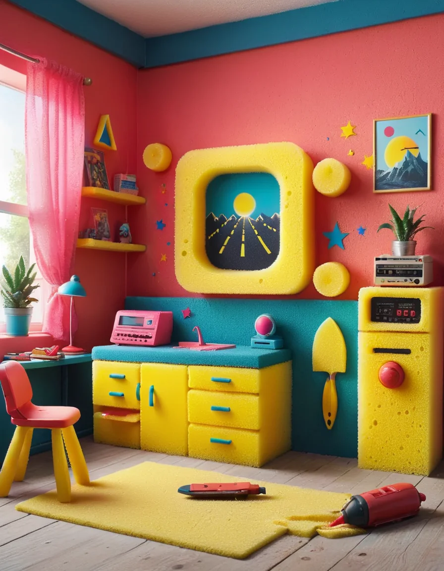 a 80s kids room made out of ral-ktchzpong <lora:ral-ktchzpong:1>