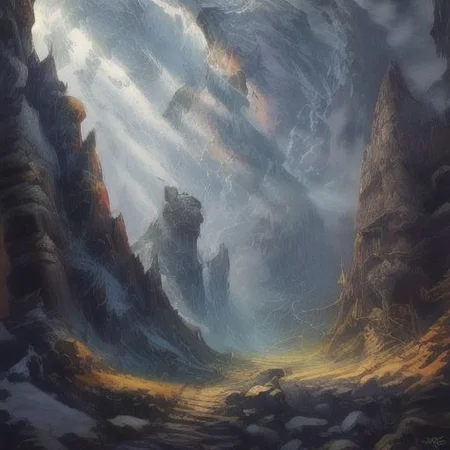 ((Masterpiece)), realistic digital painting of the hall of the mountain, official art, perfect composition, cinematic lighting, crepuscular rays,