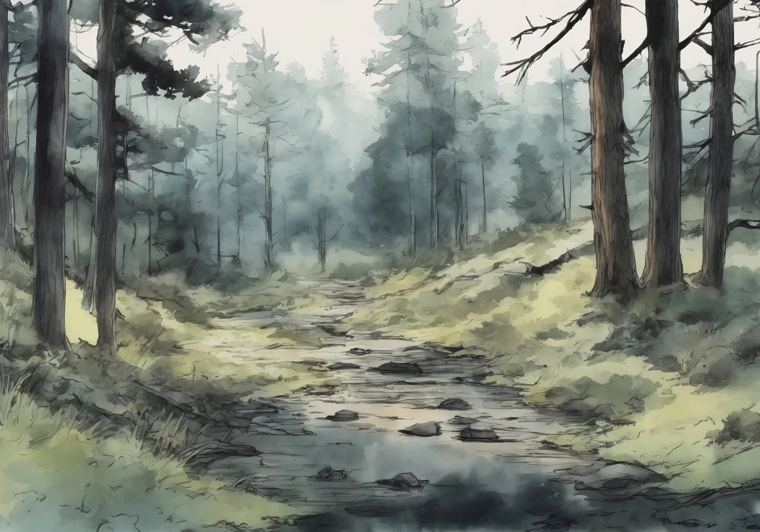 *Channel_42*
*The background for a new anime horror sci-fi visual novel*
*Watercolor* *Charcoal* *Stencil* *1920s* *Colorized*
*Woods* *Trail* *clearing* *lake*
*Evening* *Spring* *Clear*