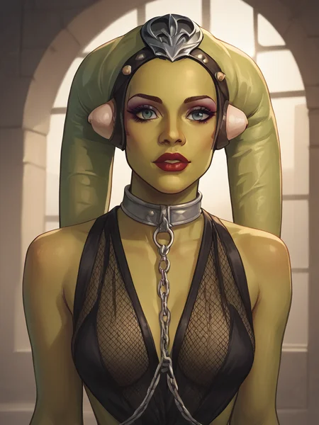 score_9, score_8_up, score_7_up, score_6_up, score_5_up, score_4_up,1girl,, (close up, face focus), indoors,standing, perfect body,outfit,face focus, thin waist, thighs, medium teardrop breasts, goddess body, perfect anatomy, looking at viewer,upper body, confident,
<lora:Smooth Anime Style LoRA XL:0.7>,
oola, green skin, headband, fishnet_outfit, collar <lora:Oola_Twi_Lek_r2:1>