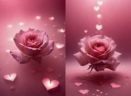 a floating rose in pink mist, floating hearts, dimmed light  <lora:heartmiststyle-000001:0.9>