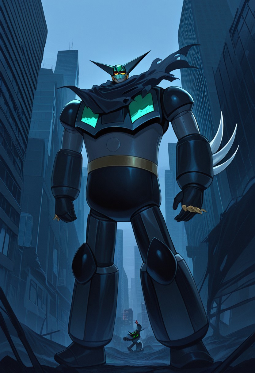 score_9, score_8_up, score_7_up, score_6_up, score_5_up, score_4_up, 4k quality, detailed, 1boy, solo, (black getter, super robot, mecha), best quality, masterpiece, outside of city