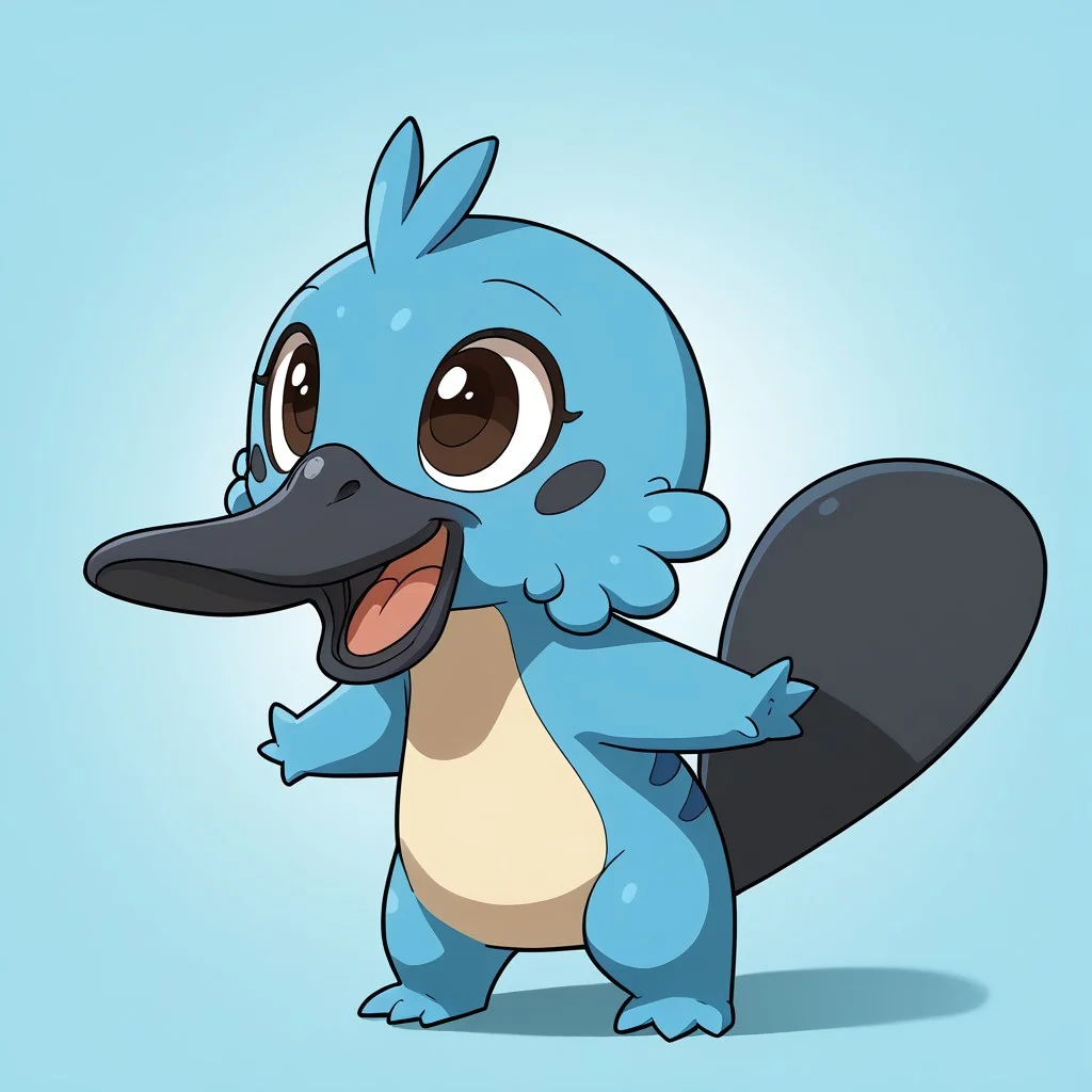 platypet, cute, happy, cute, standing, pastel style,platypus
