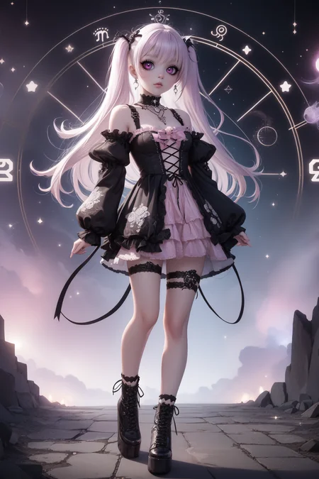 breathtaking full shot, full body, 1girl,  <lora:edgPastelGothFashionv1:0.6> edgPastelGoth, pink outfit, wearing edgPastelGoth <lora:snak3platf0rm:0.4> snak3platf0rm eyeliner5 EyeDetail HairDetail <lora:water-a-e-style-darquelilly-v1:0.7> waterastrologystyle, masterpiece, award-winning, professional, highly detailed
