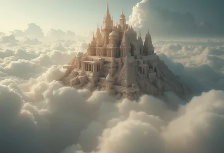 the most realistic, photorealistic photo ever taken [(an ancient CITY in the clouds,a dream world shifting landscapes, and ethereal creatures, Captured with a Hasselblad X2D 100C and an 80mm f/1.9 lens, hyper-realistic textures, soft studio lighting, elegant shadows, styled for a Vogue beauty editorial, incredible realism, creamy bokeh, ultra-detailed textures, perfect lighting],