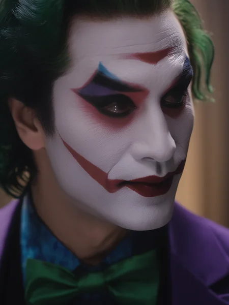 best quality, masterpiece, realistic,8k, (BWBJ:1.5) , a man looks like a joker with (make up:1.3) ,upper body, <lora:BWBJ-000004:1>