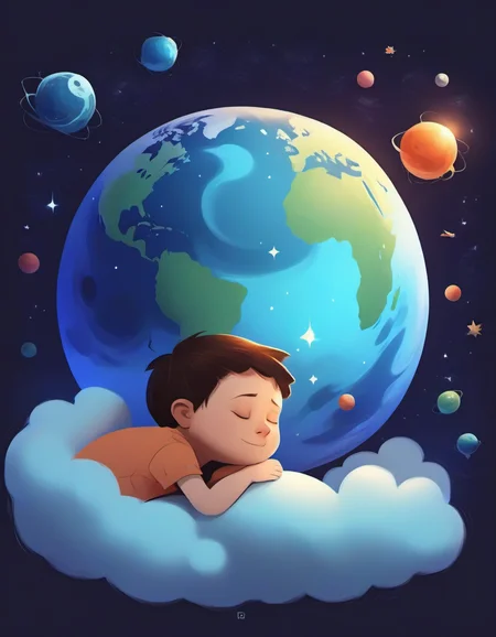 r4y, flatee, shadee, character, a cute kid sleeping and dreaming, surreal, planet, sphere <lora:DIGIXL_0.1_RC:0.7>