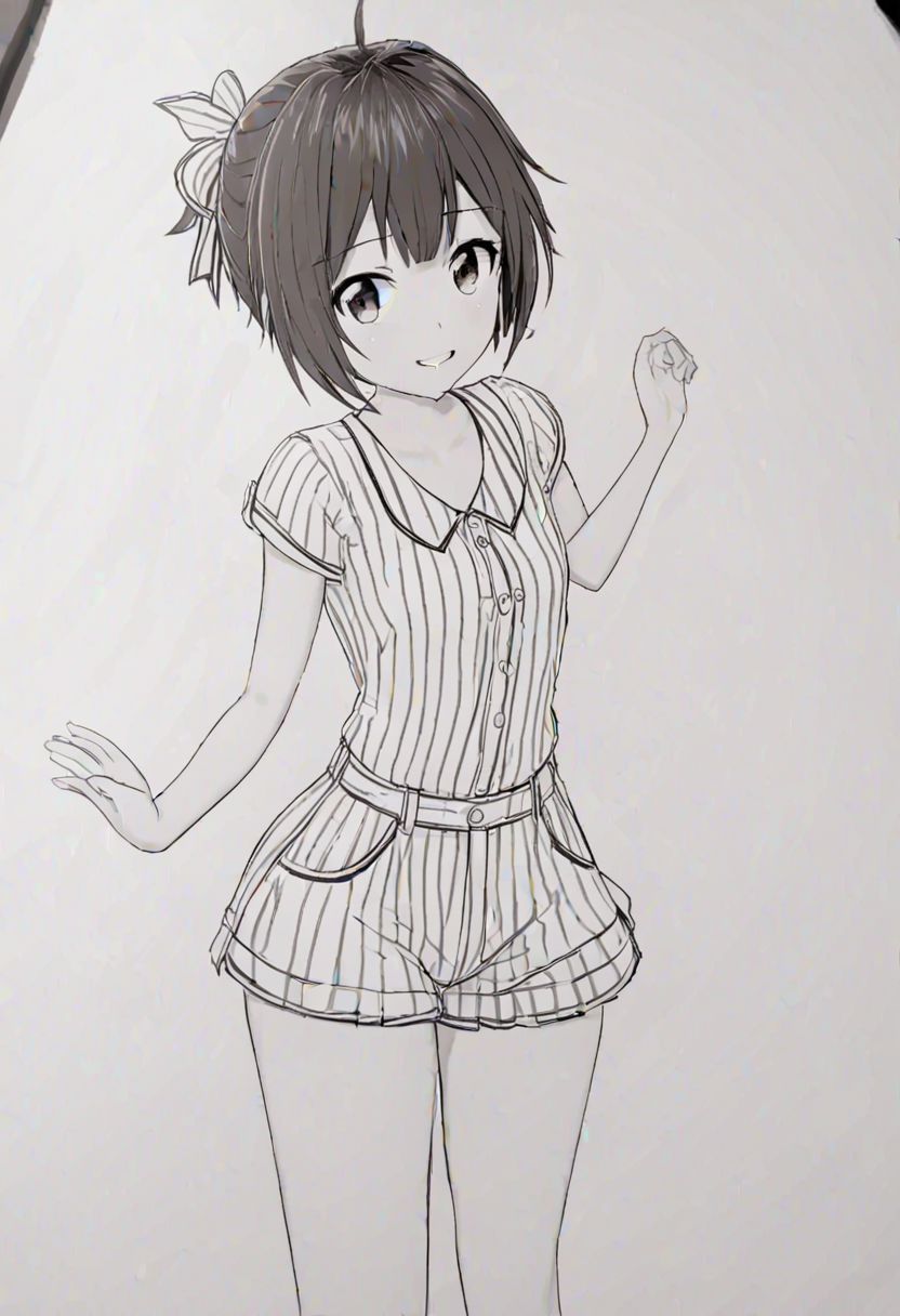 high quality, high detail, line art, sketch, 1girl, beautiful girl, joy, happy, laugh,Miku, good shading, very detailed drawing, full body