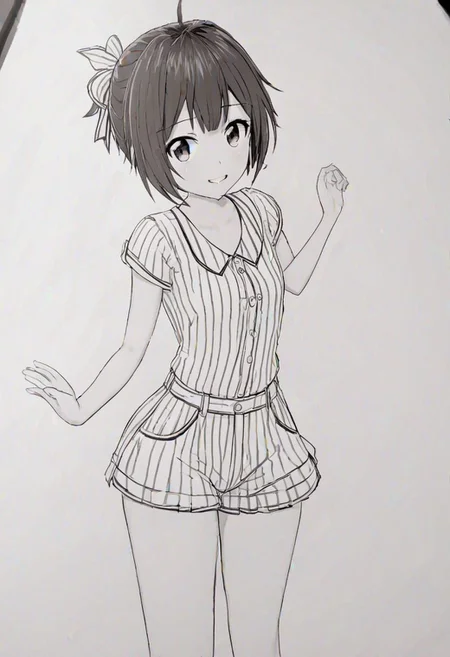 high quality, high detail, line art, sketch, 1girl, beautiful girl, joy, happy, laugh,Miku, good shading, very detailed drawing, full body