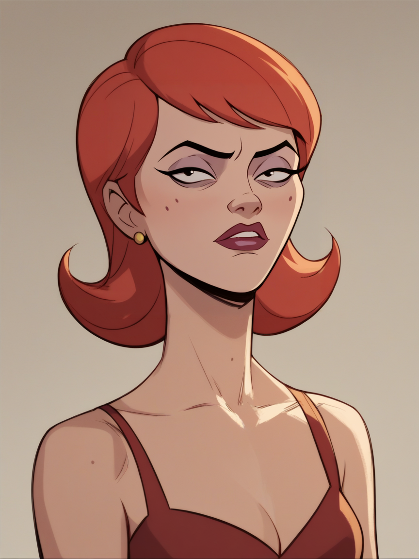 score_9, score_8_up, score_7_up, score_6_up, score_5_up,   <lora:VentureBrosXLP:1> venture bros, solo, 1girl, red hair