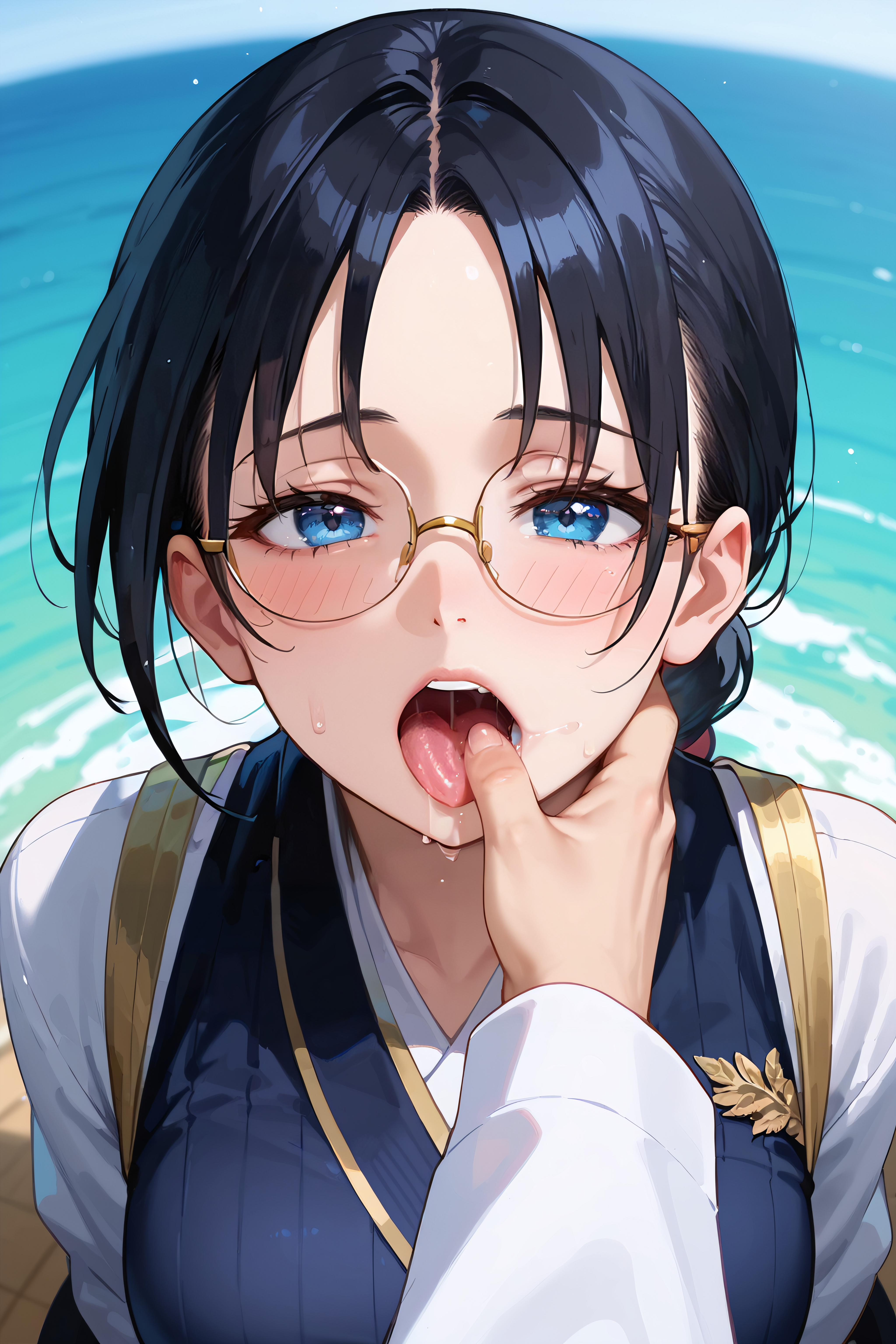 score_9, score_8_up, score_7_up, score_6_up,source_anime,<lora:add-detail-xl:1>,<lora:Expressive_H:0.8>,BREAK,(detailed shadows), high contrast, complex background CG, HD wallpaper, best quality, extremely detailed, (masterpiece), intricate detail,
, <lora:BatsuunsaiKatoriDwnsty:0.8>,batsuunsai, black hair, low ponytail, braided ponytail, long hair, blue eyes,
,<lora:Concept_ThumbSuck-PONY:0.8>, thumb in mouth, pov hand, from above, half closed eyes, blushing, open mouth, tongue out, saliva, after oral, biting,