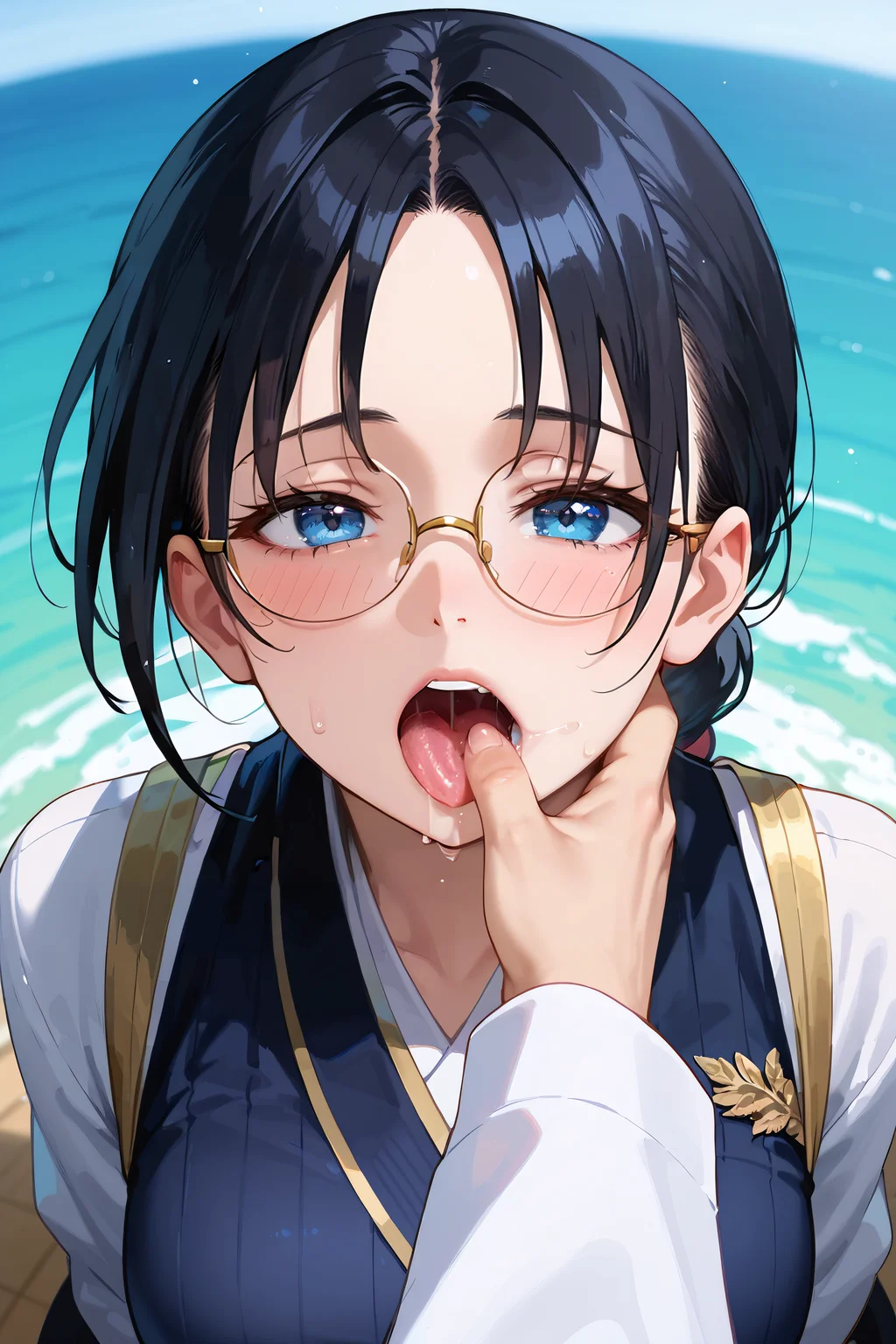 score_9, score_8_up, score_7_up, score_6_up,source_anime,<lora:add-detail-xl:1>,<lora:Expressive_H:0.8>,BREAK,(detailed shadows), high contrast, complex background CG, HD wallpaper, best quality, extremely detailed, (masterpiece), intricate detail,
, <lora:BatsuunsaiKatoriDwnsty:0.8>,batsuunsai, black hair, low ponytail, braided ponytail, long hair, blue eyes,
,<lora:Concept_ThumbSuck-PONY:0.8>, thumb in mouth, pov hand, from above, half closed eyes, blushing, open mouth, tongue out, saliva, after oral, biting,