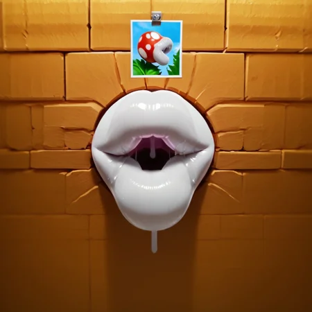 score_9, score_8, score_7_up, easynegative, Expressiveh, wyerframez, wyerframez style, Piranha plant, huge breasts, GloryholeSDXL,1girl,solo,open mouth,oral invitation, through wall,wooden wall,photo (object), bimbo, hyper lips, plump lips, saliva, drooling, white lips, sharp teeth