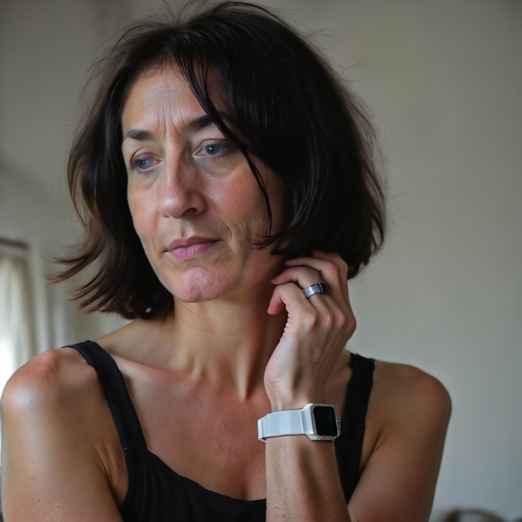 Realistic, <LoRa: girl next door: 1.1>, <LoRa: smart watch: 0.9>,  Random nsfw scene, slender Irish woman, 25years, black hair, bob hairstyle, realistic, (wearing a white smart watch), vivid blue eyes,Lora, Stable_Yogis_PDXL_Positives, Stable_Yogis_PDXL_Negatives, Smart_watch,