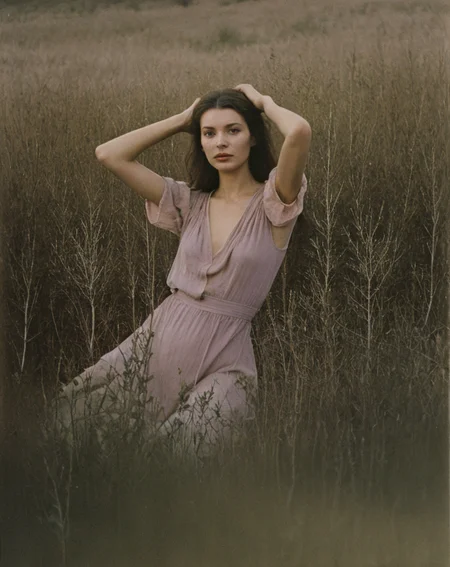 female , (nsfw:0.1) , brown, by Andrei Tarkovsky, olive, moderate purplish pink, French pink