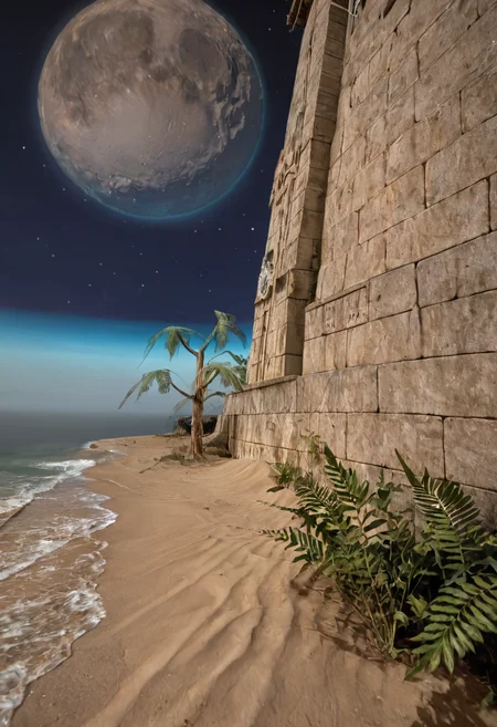 score_9, score_8_up, score_7_up, BREAK, RAW, photo, 8k, very sharp, very detailed, realistic, real, hyper realistic, Photorealistic, real photo,
distant structures, sky, stars, moon, sand, trees, plants, stone wall,
<lora:Unreal Tournament 2004 - Facing Worlds - Sun Blade_epoch_12:0.7> facing3worlds,