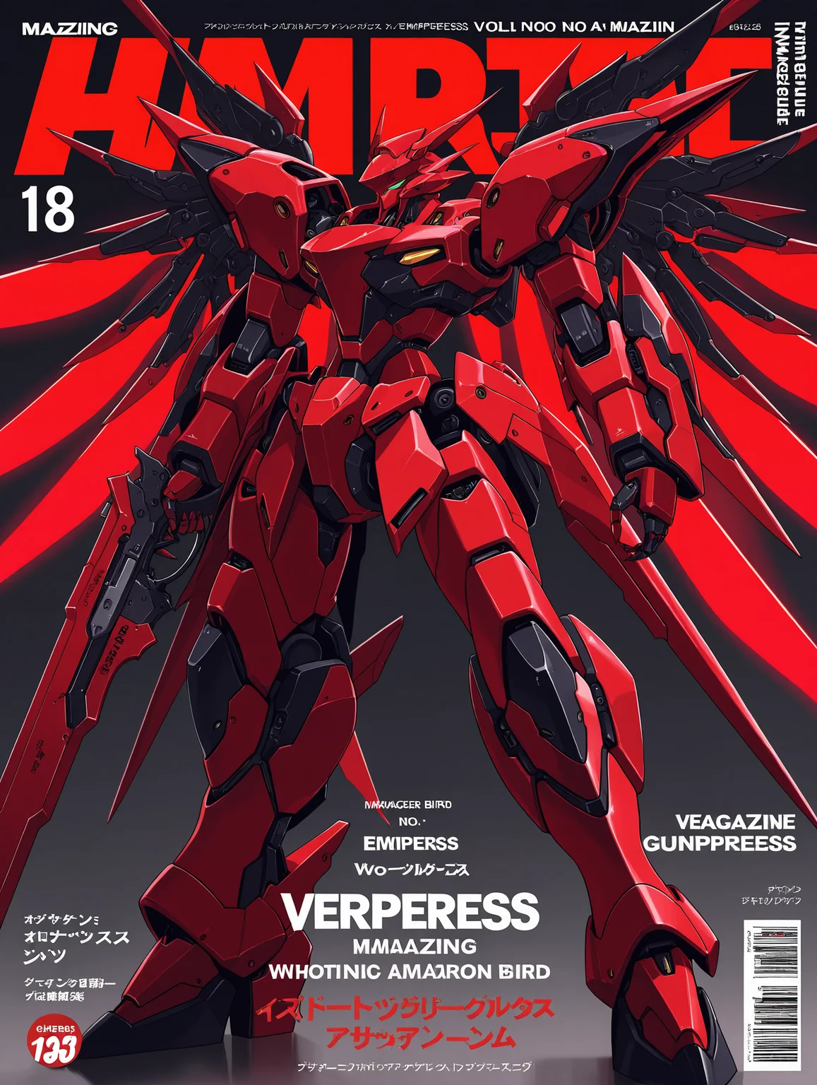 Emperess, Vermillion_Bird, Armor, wings, gunblade, hkmecha,no no humans,magazine cover, 
,masterpiece,best quality,amazing quality,