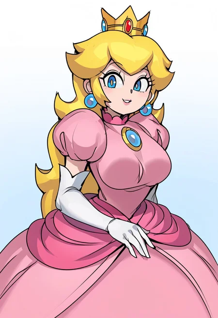 score_9, score_8_up, score_7_up, score_6_up, score_5_up, score_4_up, source_cartoon, <lora:confetti-extract- ponyxl:0.85>, detailed eyes, easynegative, rating_explicit, Expressiveh, 1girl, solo, captainkirb,
sppeach, princess peach, sppeach, long hair, blue eyes, princess peach, blue eyes, long hair, crown, dress, pink dress, jewelry, earrings, white gloves, puffy sleeves, elbow gloves, puffy short sleeves, 
, smiling to viewer, big breasts, close up