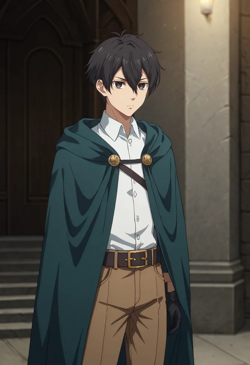 score_9, score_8_up, score_7_up,source_anime,BREAK, rating_safe, intricate details , , , official style, amazing quality, depth of field,1boy, solo, male focus , , ,  <lora:leon:0.77> ,leon fou bartfort,black eyes,black hair,short hair,expressionless ,gloves,hair between eyes, standing, black gloves, belt,turtleneck,white shirt,collared shirt,brown pants,accessory,leather,cloak,hooded cloak  , , ,  <lora:sdxl_lightning_8step_lora_315544:1>