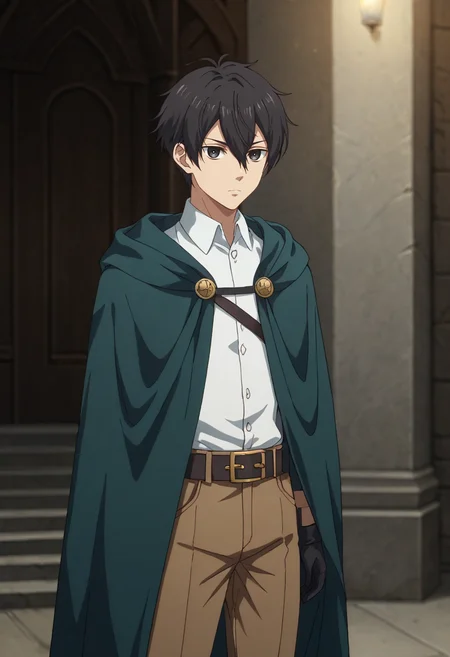 score_9, score_8_up, score_7_up,source_anime,BREAK, rating_safe, intricate details , , , official style, amazing quality, depth of field,1boy, solo, male focus , , ,  <lora:leon:0.77> ,leon fou bartfort,black eyes,black hair,short hair,expressionless ,gloves,hair between eyes, standing, black gloves, belt,turtleneck,white shirt,collared shirt,brown pants,accessory,leather,cloak,hooded cloak  , , ,  <lora:sdxl_lightning_8step_lora_315544:1>